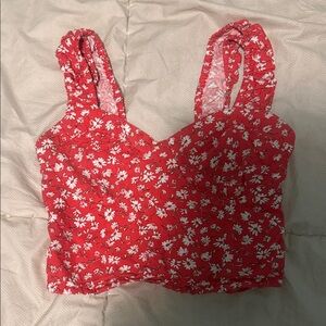 Vibrant Red Floral Crop Top